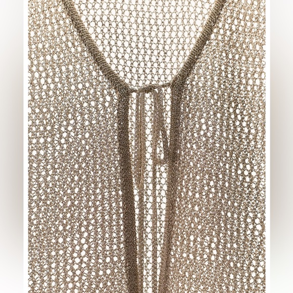 ZARA Gold-tone metallic thread mesh tie-front women’s short jacket. M NWT - Picture 5 of 10